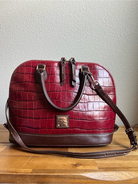 Dooney & Bourke Handbags - Dooney & Bourke Red Croc-Embossed Satchel with Brown Trim